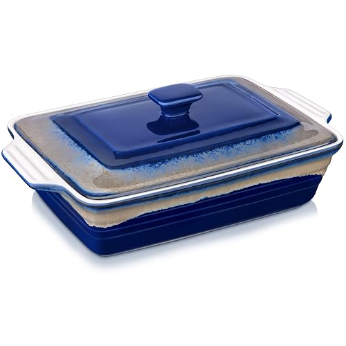 LOVECASA 4.5 Quart Ceramic Casserole Dish with Lid 9x13 Blue Gray Gradient