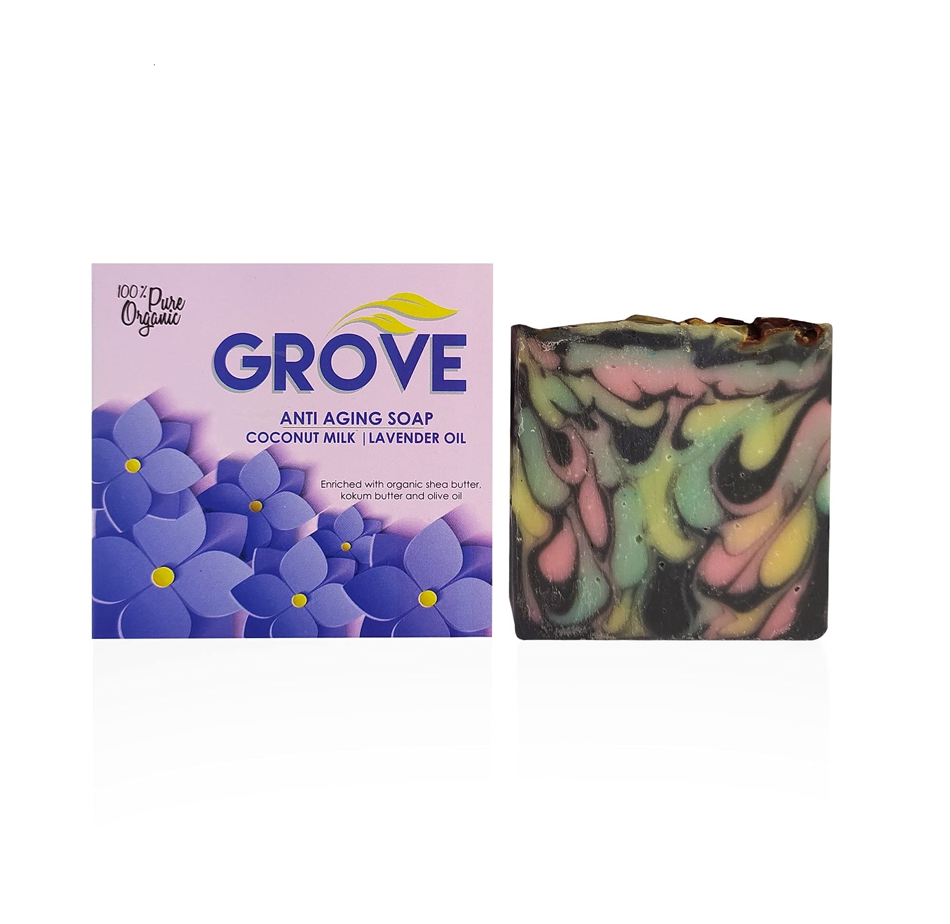 Grove Handmade Soaps For Anti-Aging, Anti-Wrinkle With Coconut Milk, Shea, Kokum Butter, Olive Oil-Pure Vegan Chemical Free Cleansing Bar For Flawless Skin, Suitable For All Skin Type 100g (1)