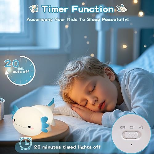 Miniatura 3 de Axolotl - Lámpara de noche de silicona de grado alimenticio, recargable y regulable, lámpara táctil de cabecera de animales, decoración de