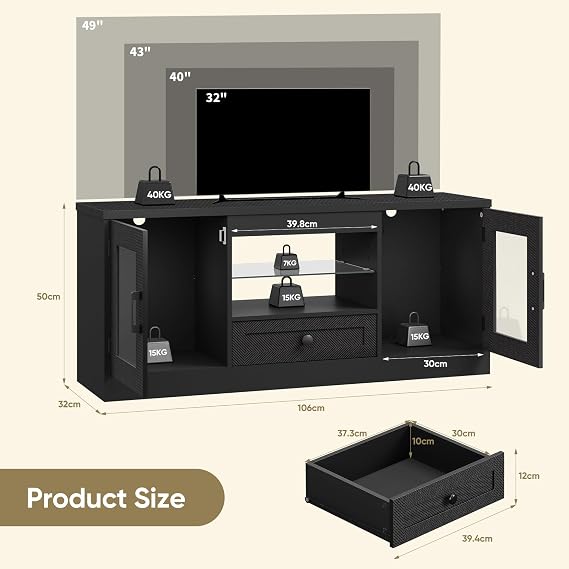 Concho Black TV Unit, TV Stand Cabinet with LED for Living Room