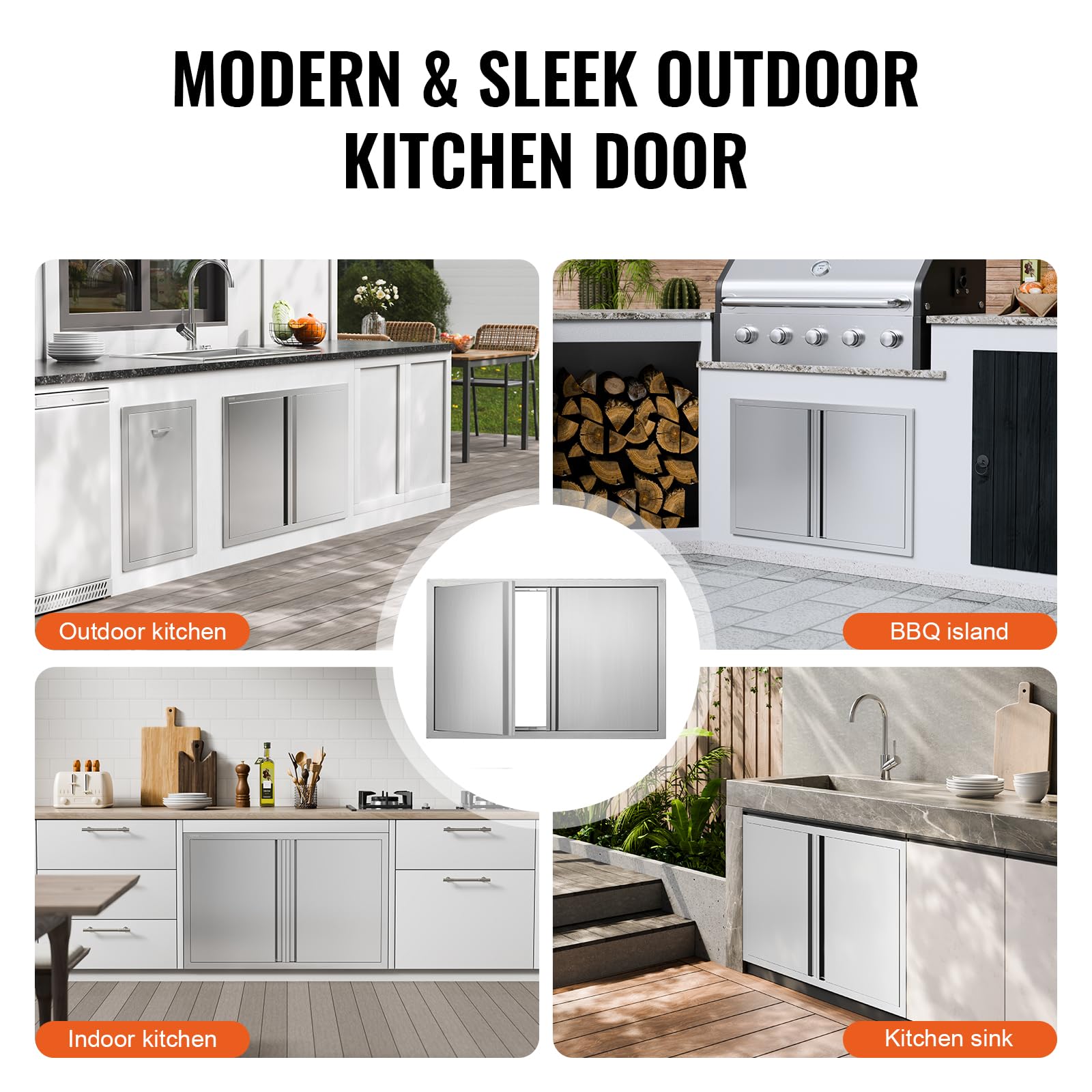 VEVOR Porta di accesso per barbecue, 91 x 61 cm (larghezza x altezza), doppia porta verticale in acciaio inox con maniglie da incasso, per barbecue e stazione di cottura