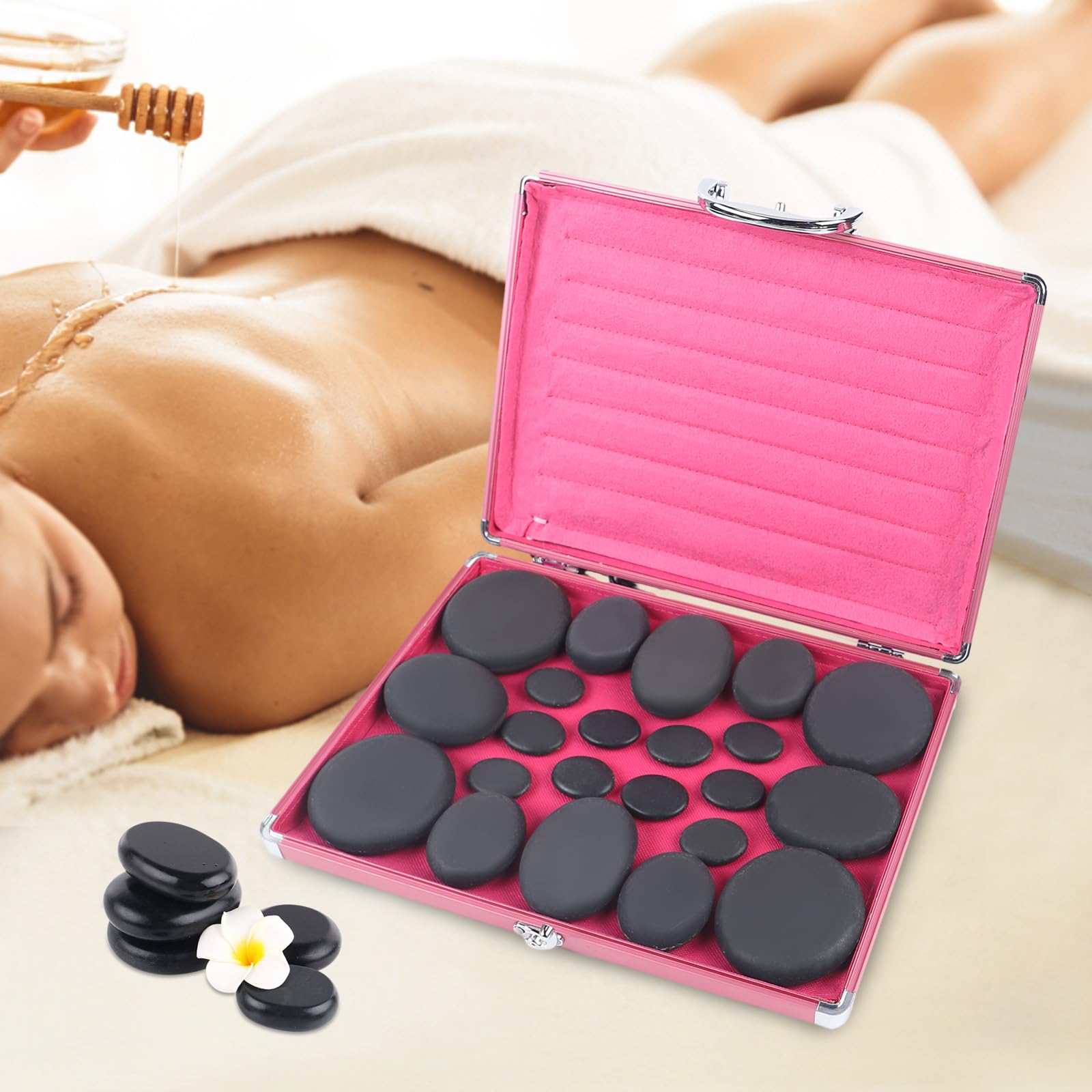 Zestaw do masażu Hot Stone 20 szt., 220 W Hot Stone urządzenie do masażu, kamienie do masażu, kamienie do spa, Hot Stones z zestawem grzewczym do masażu Gua Sha i Tuina