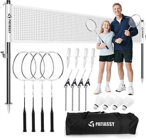 Vista 34 de Badminton Set for Backyard, Outdoor Badminton Net with Anti-Sag Design, 4 Professional Badminton Rackets, 4 Shuttlecocks and Carry Bag for Lawn or
