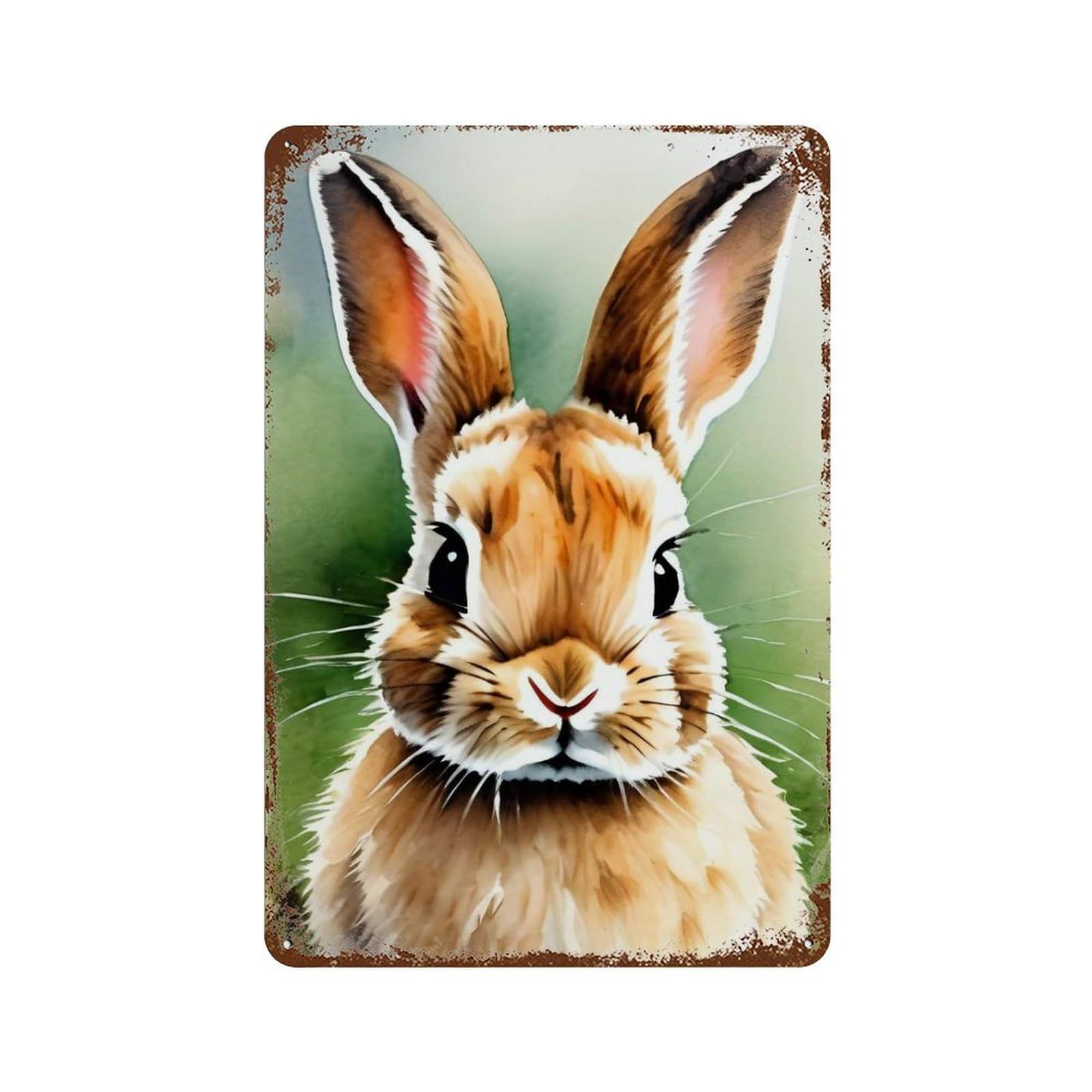 Garage Style Aquarell Rabbit Distressed Metal Wall Sign 11.8"x7.9", Rustic Home Decor for Bar And Workshop
