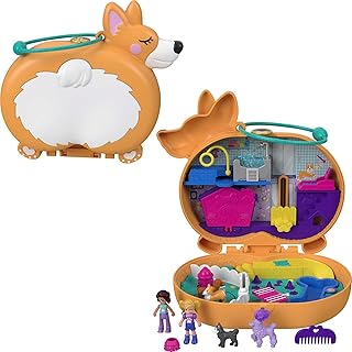 Polly Pocket Corgi Cuddles Compact with Pet Hotel Theme, Micro Polly & Shani Dolls, 2 Dog Figures (Poodle with Hair & Husk...