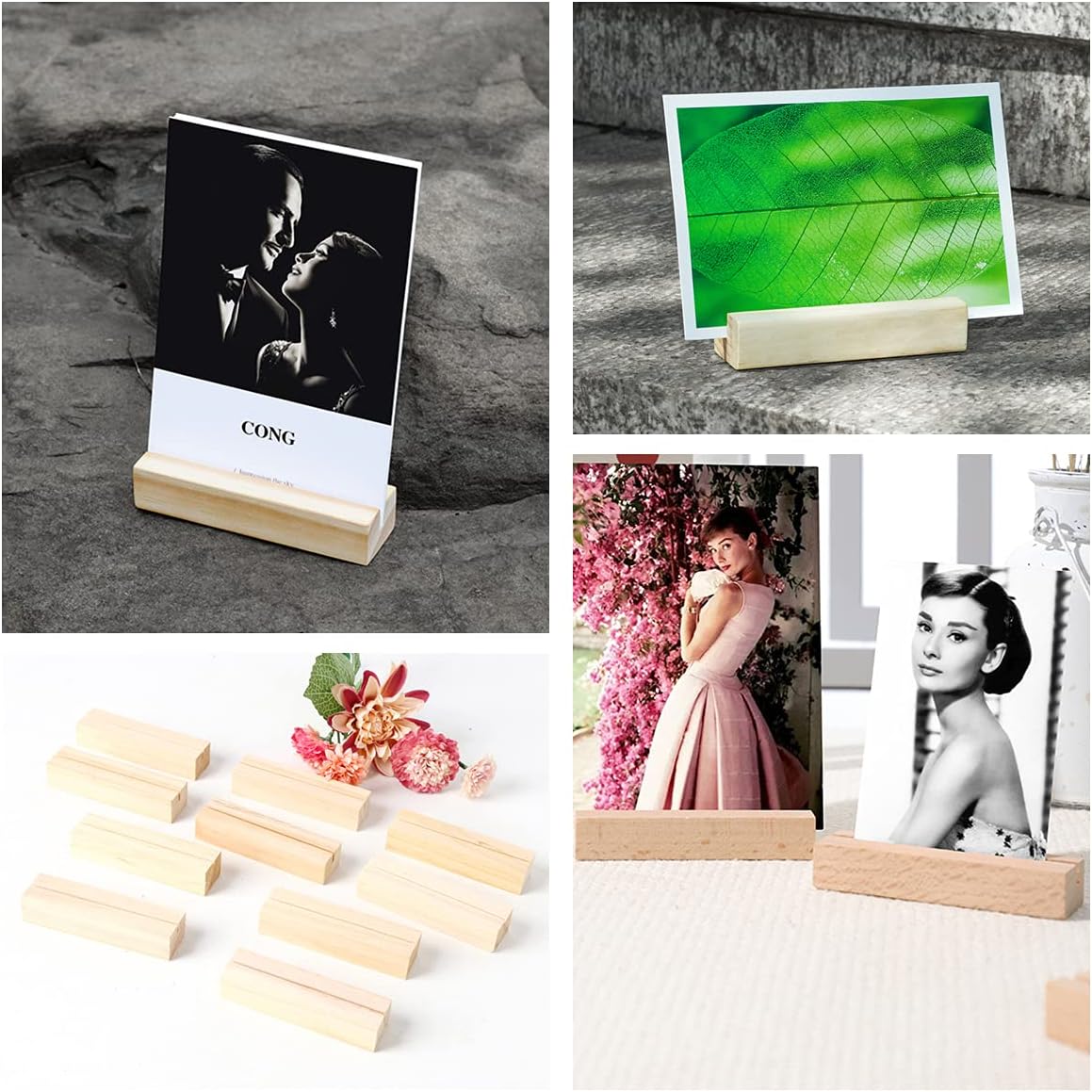 20 Pack Wood Sign Holder - Wooden Menu Stand & Photo Stand with Small Wooden Base