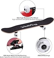 Vista 5 de WhiteFang Patinetas para principiantes, patineta completa de 31 x 7.88 pulgadas, 7 capas de arce canadiense con doble kick cóncavo estándar