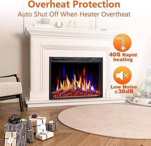 Miniatura 3 de Joy Pebble Inserto de chimenea eléctrica de 37 pulgadas, calentador de chimenea eléctrico empotrado de 750 W1500 W, 5 colores de llama ajustable y 5