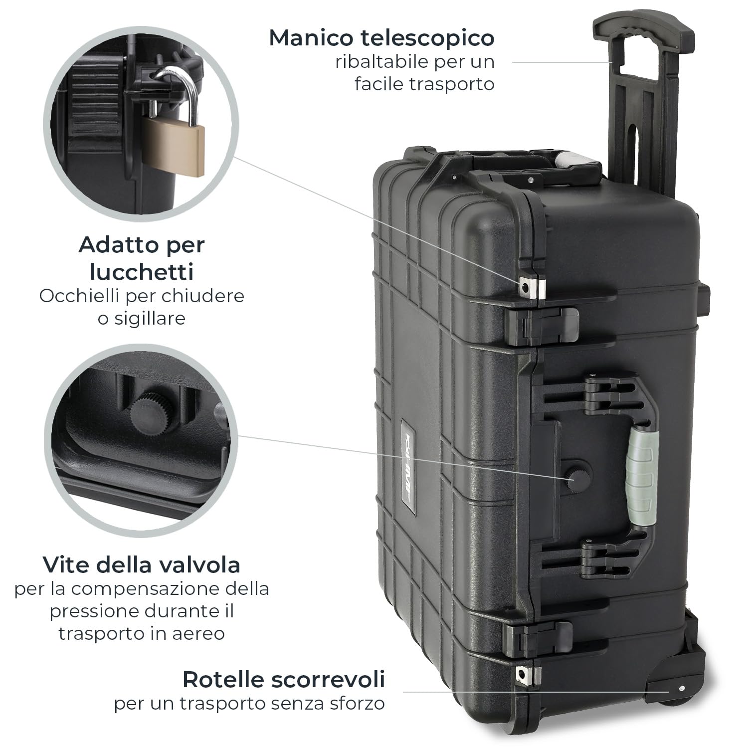 HMF ODK400 - Valigia con ruote per esterni con schiuma pretagliata, Nero , 58.5 x 45 x 27.5 cm