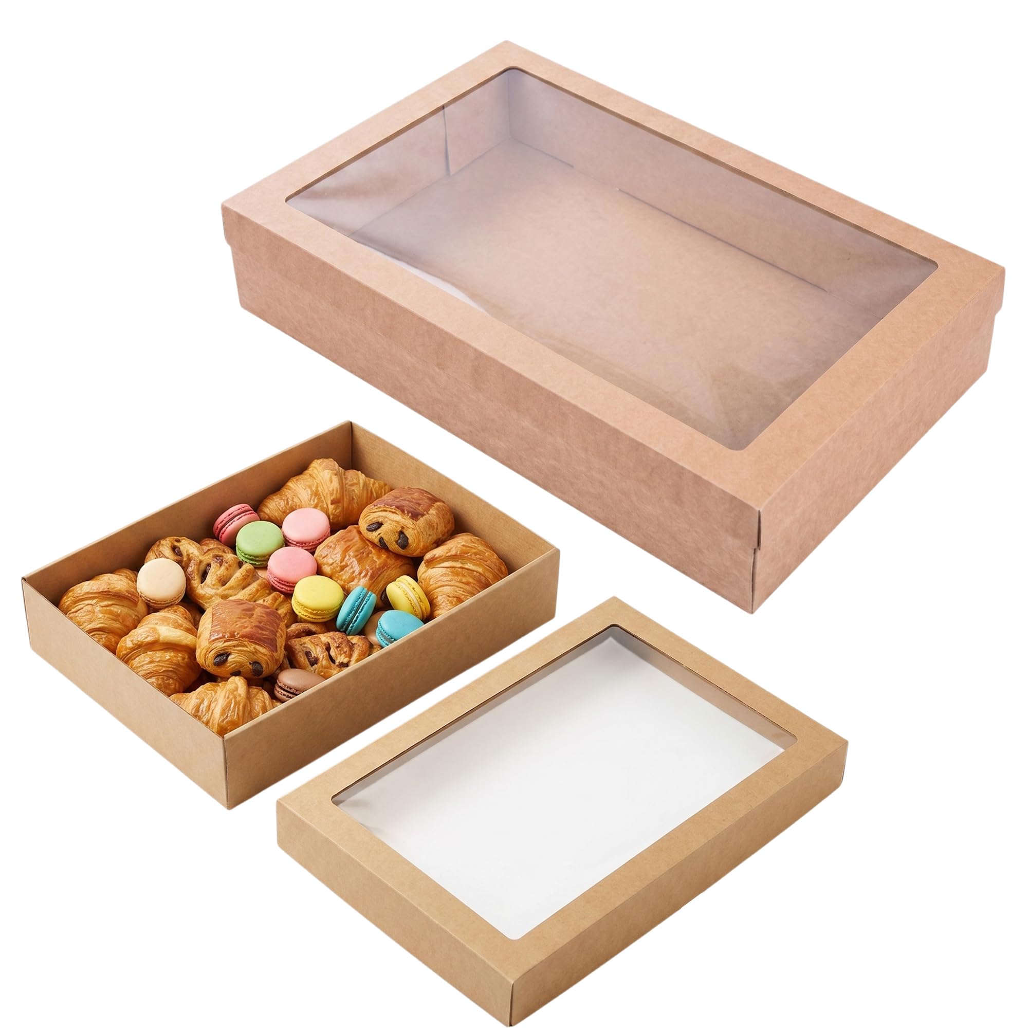 Chef Royale Brown 1-Pack Bakery Boxes With Window Lids, Xl Cookie Boxes, Cardboard Treat Packaging For Pastries, Donuts, Macarons, Cakes, And Chocolate Covered Strawberries
