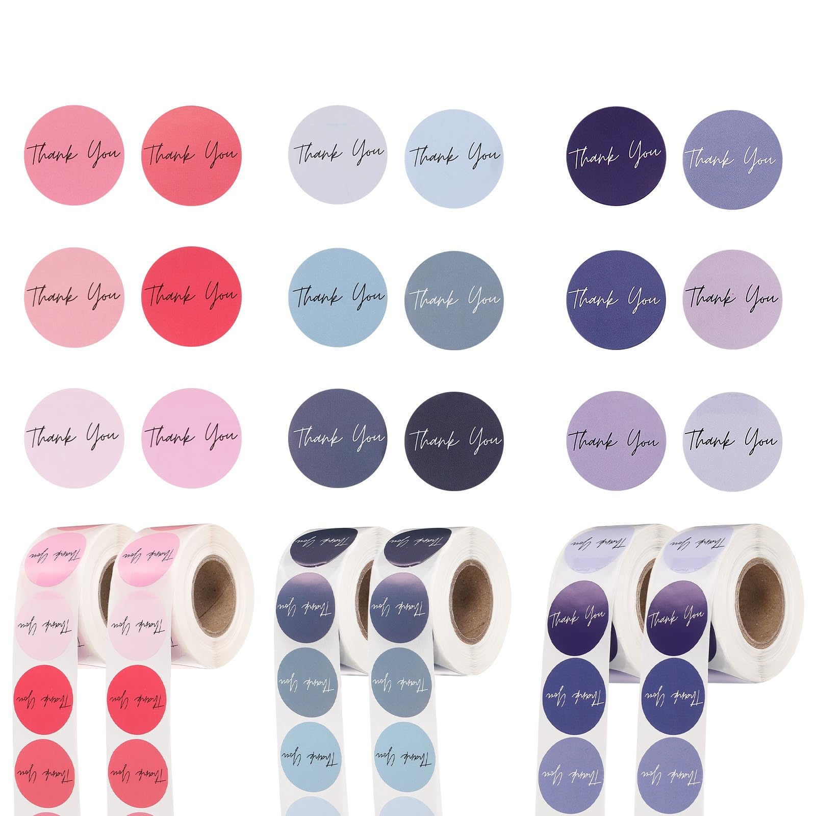 PATIKIL 3000Pcs Thank You Stickers, 1" Round Self-Adhesive Envelopes Seal Labels for Crafts Small Business Invitation Cards Wedding Gift Tag Packaging, Pink/Purple/Blue Colorful Tone