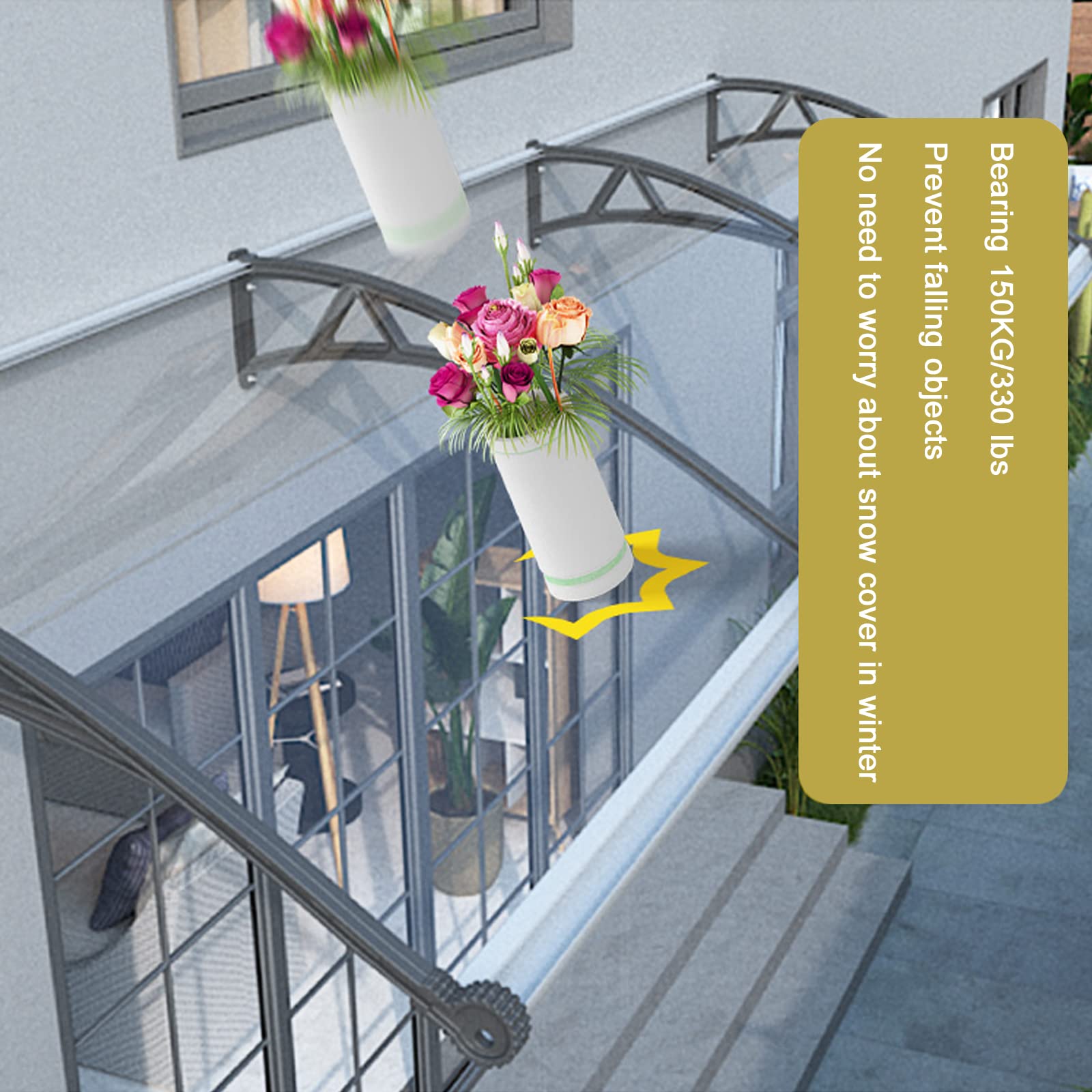 Toldo para ventana de casa con fregadero grande, toldo para puerta delantera de balcón de patio, toldo para puerta de ventana curva, 60/80/100/120 cm, protección UV para techo, refugio protector contr