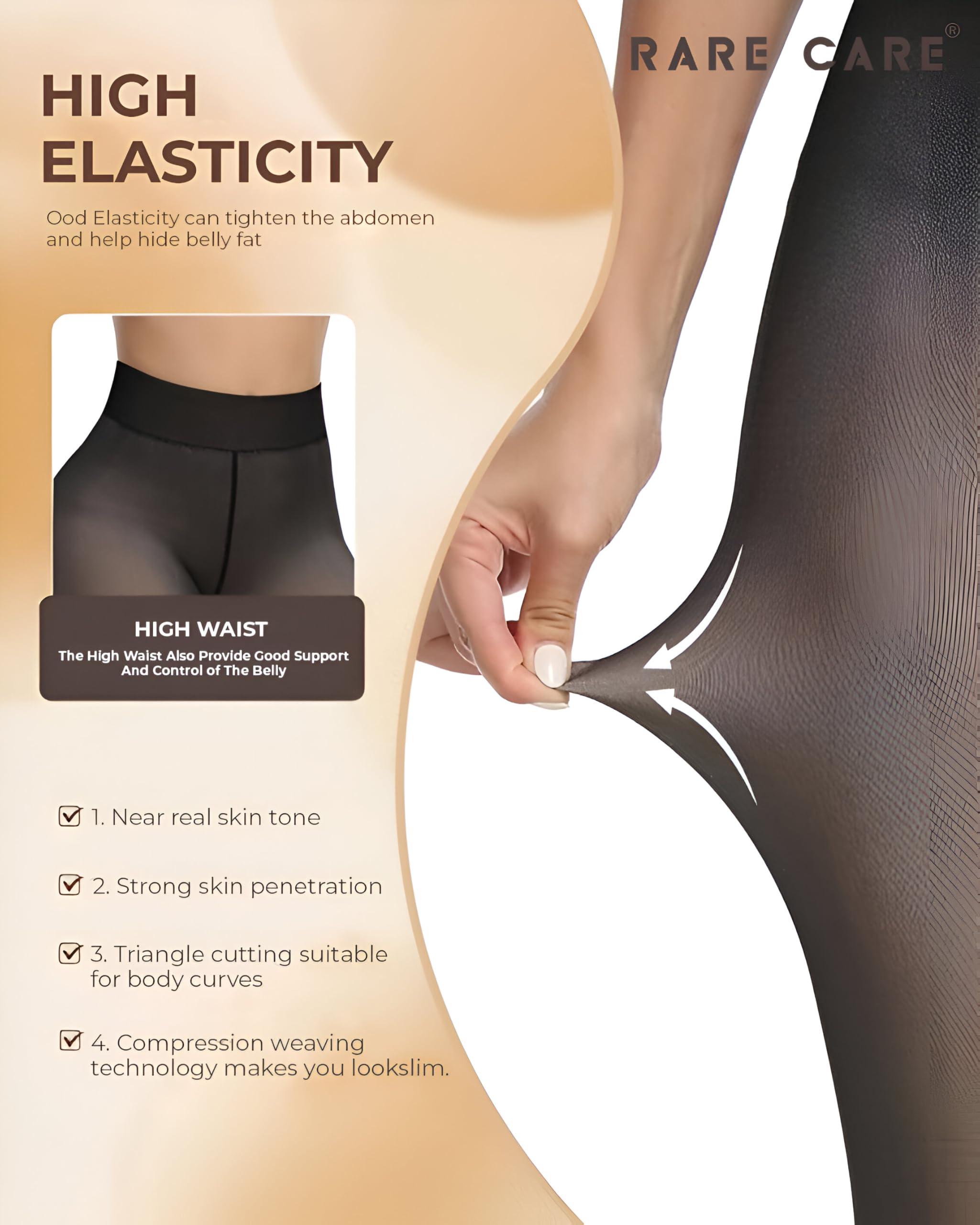 RARECARE Stockings for Girls | Winter Warm Thermal Dual Tone Fleece | Thermal Wear for Women Set | Waist Size : 26 to 34 | Stretchable | Upto 0 DEGRE Celsius | 1 Year Warranty of Fabric | Black - Image 4 thumbnail
