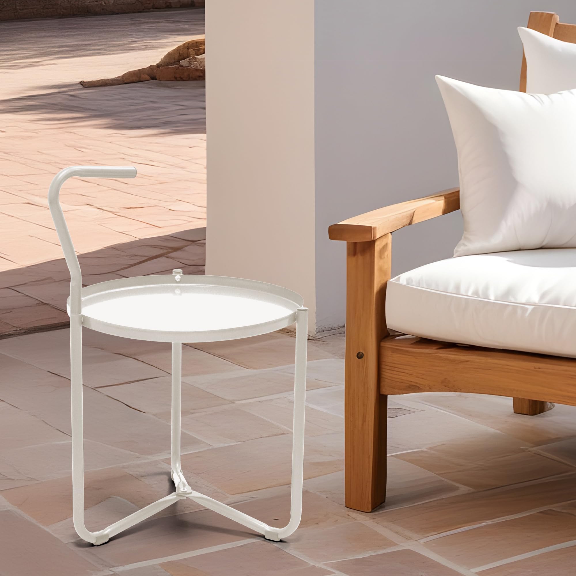 HAPPERS Mesa auxiliar redonda Roundy para patio, exterior e interior, Mesitas de Noche blancas.