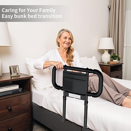 Miniatura 6 de Rieles de cama para adultos mayores productos de asistencia para ancianos con doble agarre ajustable, bolsillo de almacenamiento, luz con sensor de