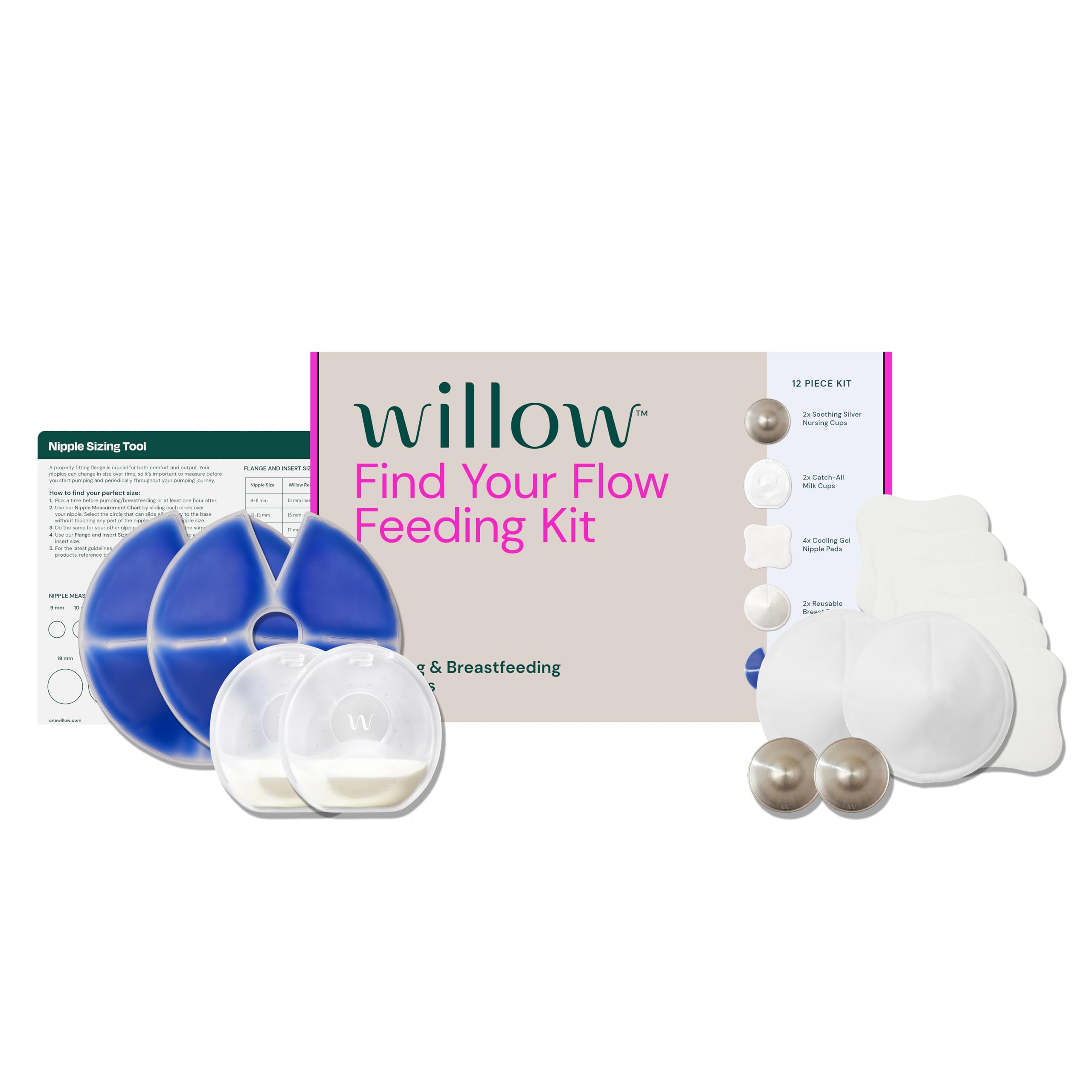 WillowFind Your Flow Feeding Kit, 12-Piece Breastfeeding Essentials Kit, Nipple Protection & Pain Relief from Common Breastfeeding Problems, Postpartum Essentials