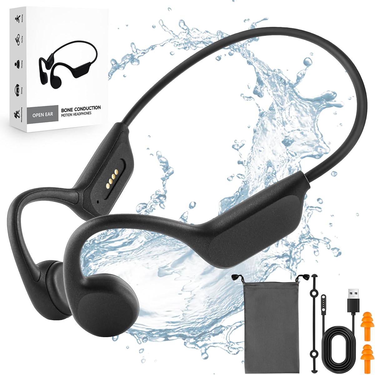 Swimming Headphones - IPX8 Waterproof, Bone Conduction, Wireless Bluetooth 5.3, MP3 Dual Mode, Stores 2500+ Songs, Underwater High Sound Quality