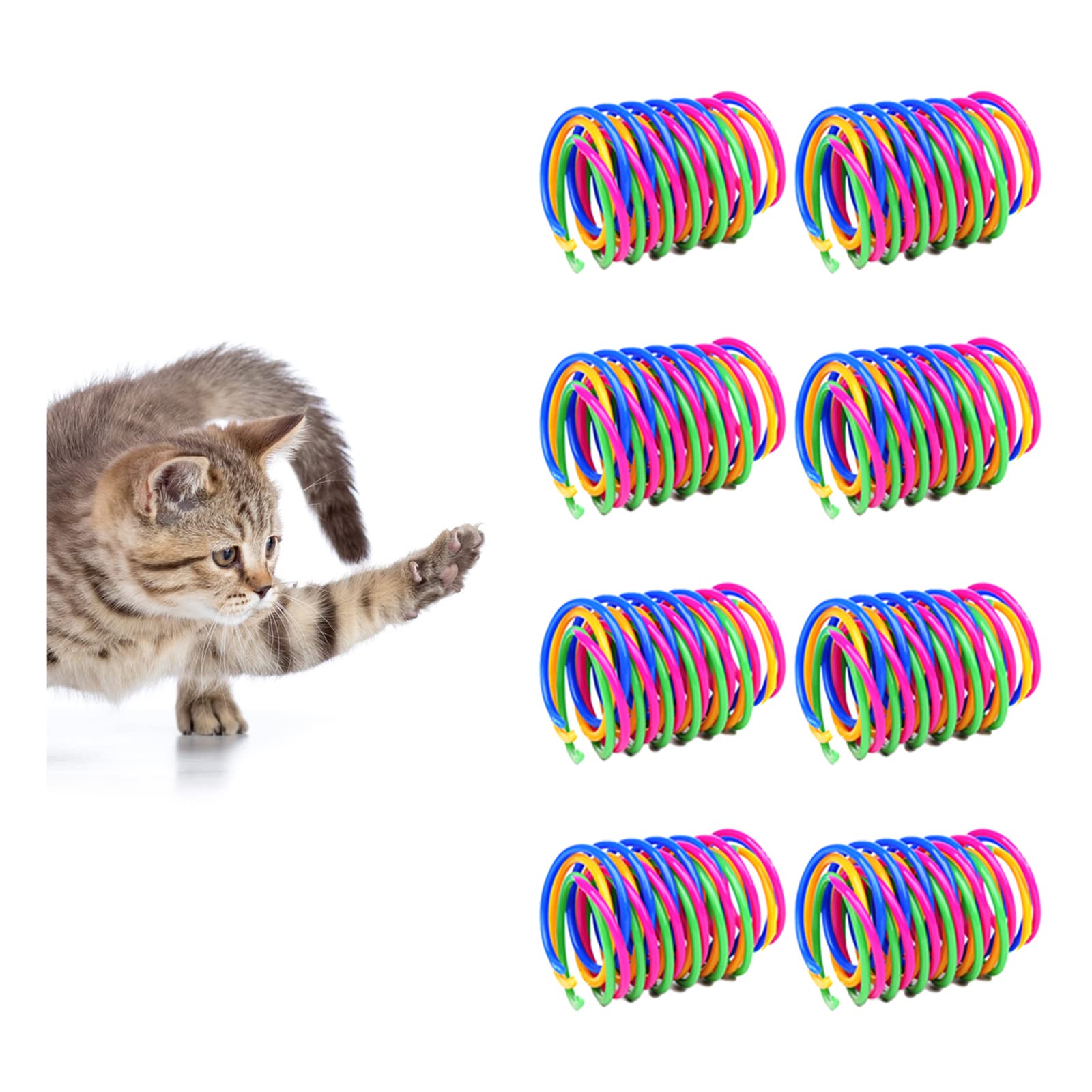 Andiker Cat Toys for Indoor Cats, 32pcs Cat Spring Toys Colorful & Durable Plastic Springs Cat Interactive Toy for Swatting, Biting, Hunting Kitten Toys to Kill Time and Release Nervousness (32pcs)