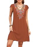 Mexican Embroidered Summer Dress Ruffled Sleeve Boho V Neck Mini Dress for Women 2024 Plus Size Casual Dresses