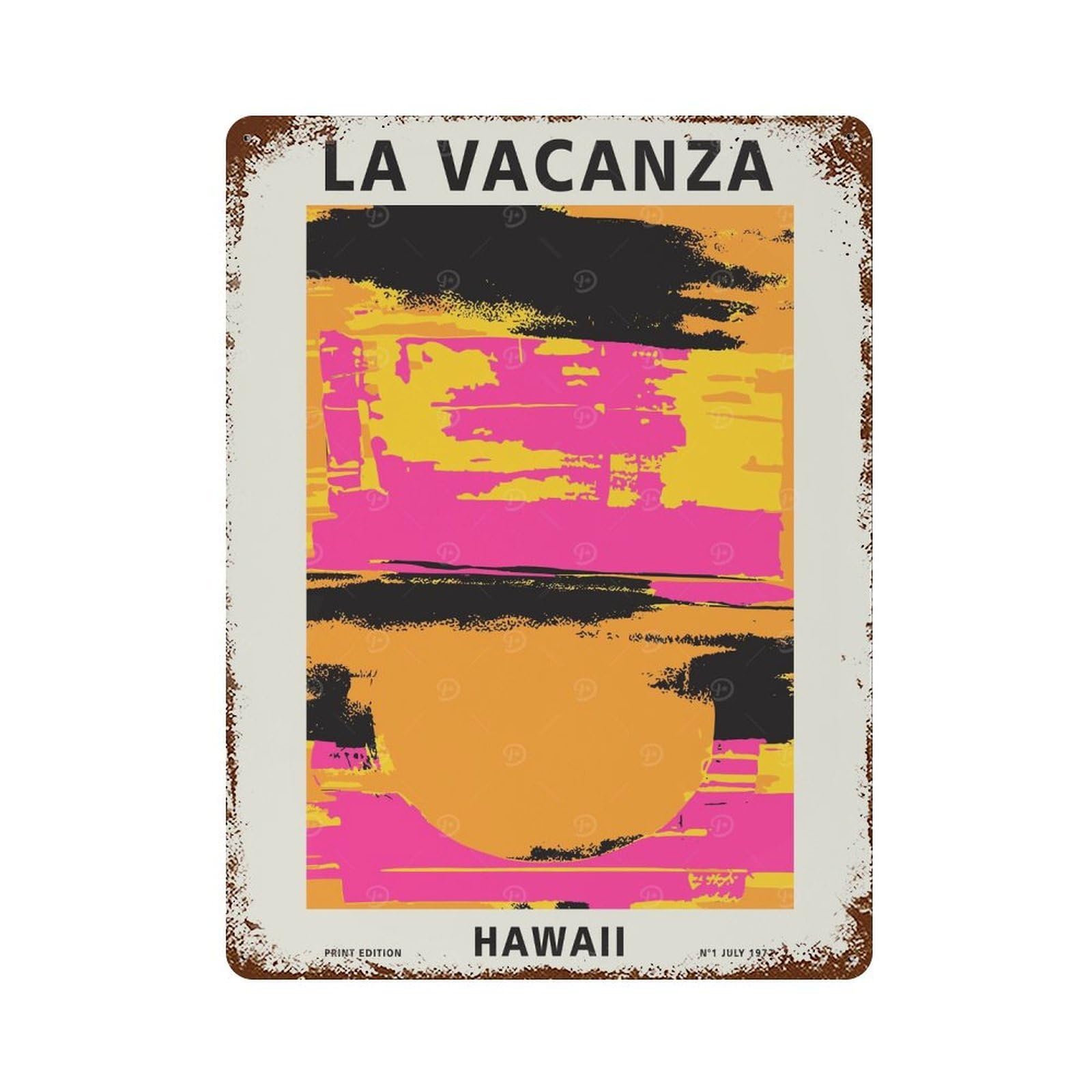 Vintage Rust Metal Sign with Tropical Hawaii Sunset Design 15.7"x11.8", for Shed, Workshop And Garage Wall Decor, Retro Wall Decor