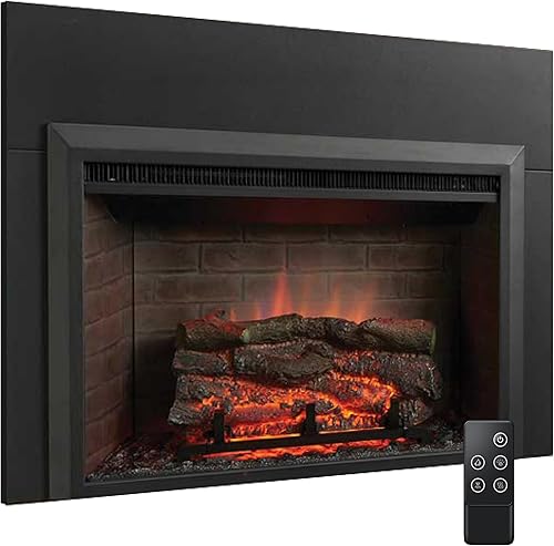 SimpliFire Inserto de chimenea eléctrica, 32 pulgadas con pequeño envolvente, troncos texturizados, control remoto, calentador de 1500 W