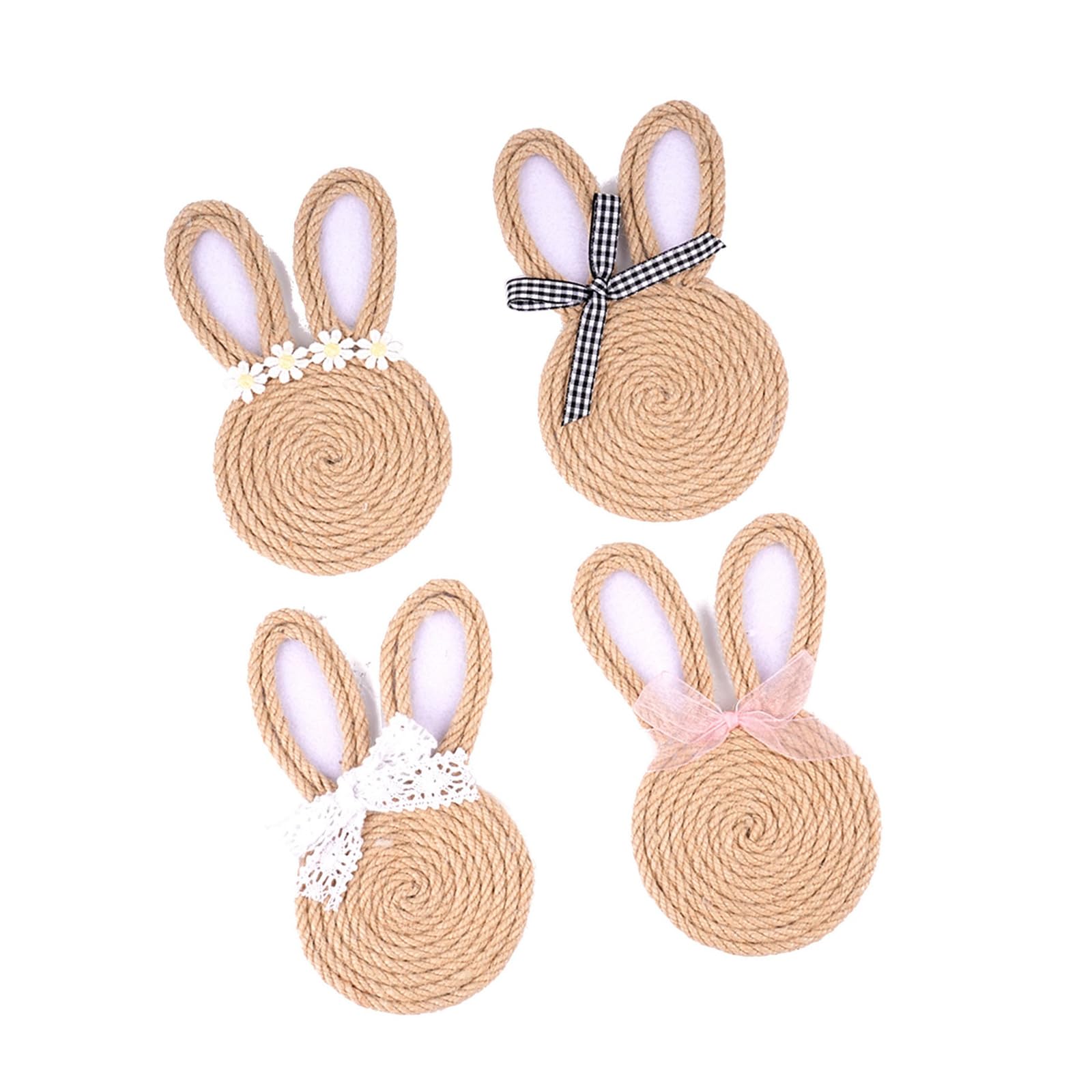 Linvimia Bunnies Themed Drink Coasters Woven Rope Rabbits Shape Placemat for Easter Dining Table Decoration Shape Woven Coasters Protective Table Mats Spring Party Easter Supplies Bunnies Themed
