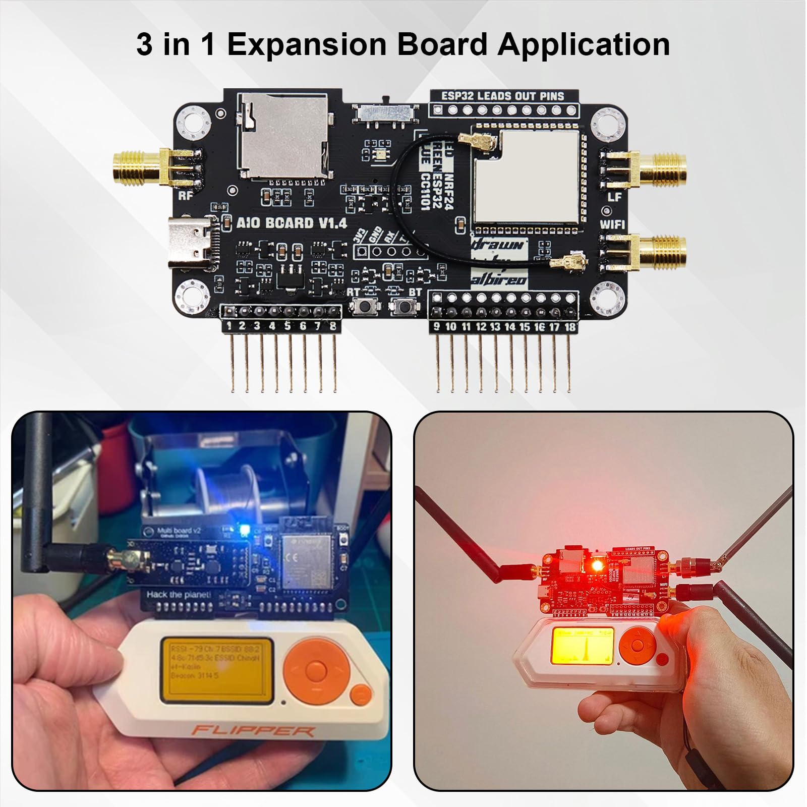 2.4G WiFi Modulo scheda di sviluppo per Flipper Zero，AYWHP Modulo CC1101 Supporto NEF Sniffer/Mousejacker