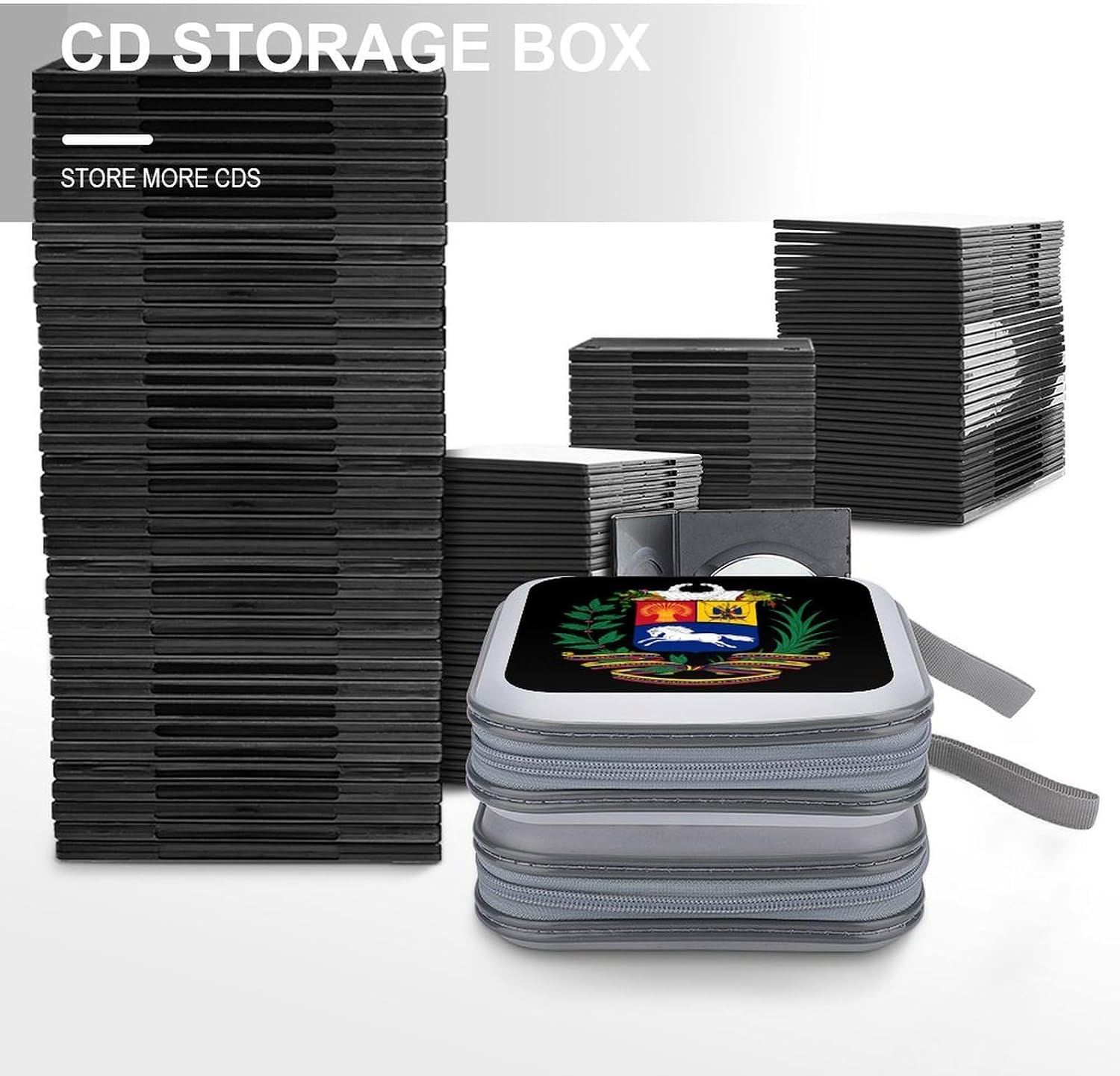 Coat of Arms of Venezuela Protective CD Case Storage Rack 40 Capacity DVD Holder Organizer Car Travel
