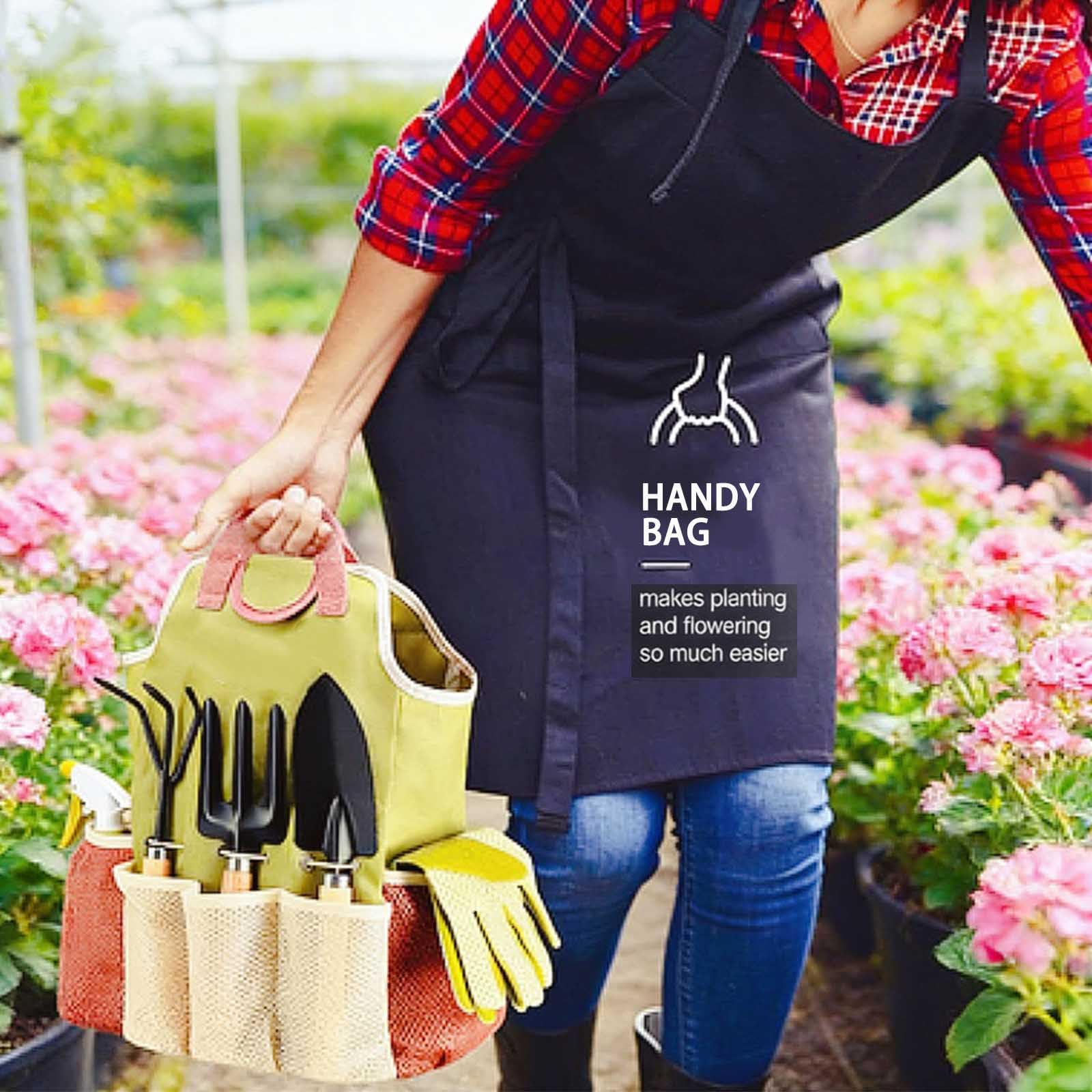 Lot de 9 outils de jardin avec sac à main, outils de jardin inoxydables et ergonomiques, cadeau de jardin idéal pour les femmes pour les amateurs de jardin