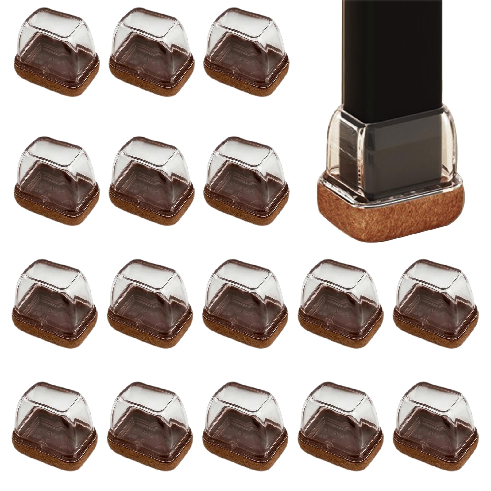 Ziyonix Transparent 16Pcs Chair Leg Covers With Felt Pads, Rectangle Silicone Floor Protectors, Hardwood Floor Protectors For Furniture Legs, Soft Furniture Feet Caps, No Scratches No Noise (Transparent)