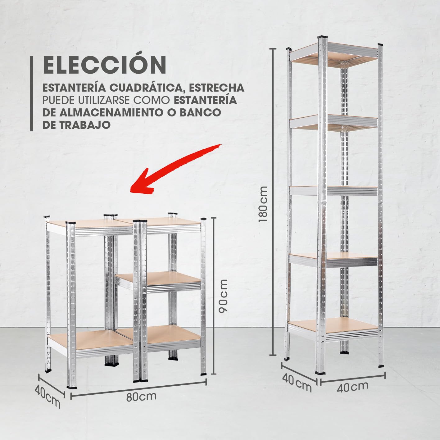 EASYmaxx - Estantería para Cargas Pesadas (40 x 40 x 180 cm, Carga máxima 875 kg y 175 kg por Nivel | Banco con 5 estantes Ajustables | para sótano, Garaje
