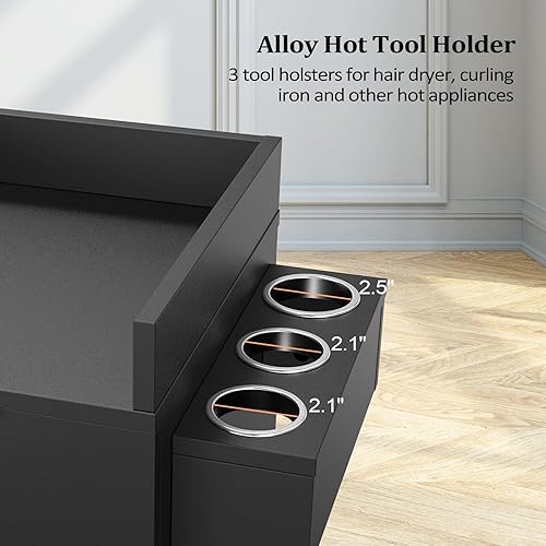 Miniatura 5 de OmySalon Carrito de salón con ruedas, 2 cajones y 1 armario de almacenamiento, carrito de salón para estilista, estación de peinado portátil para