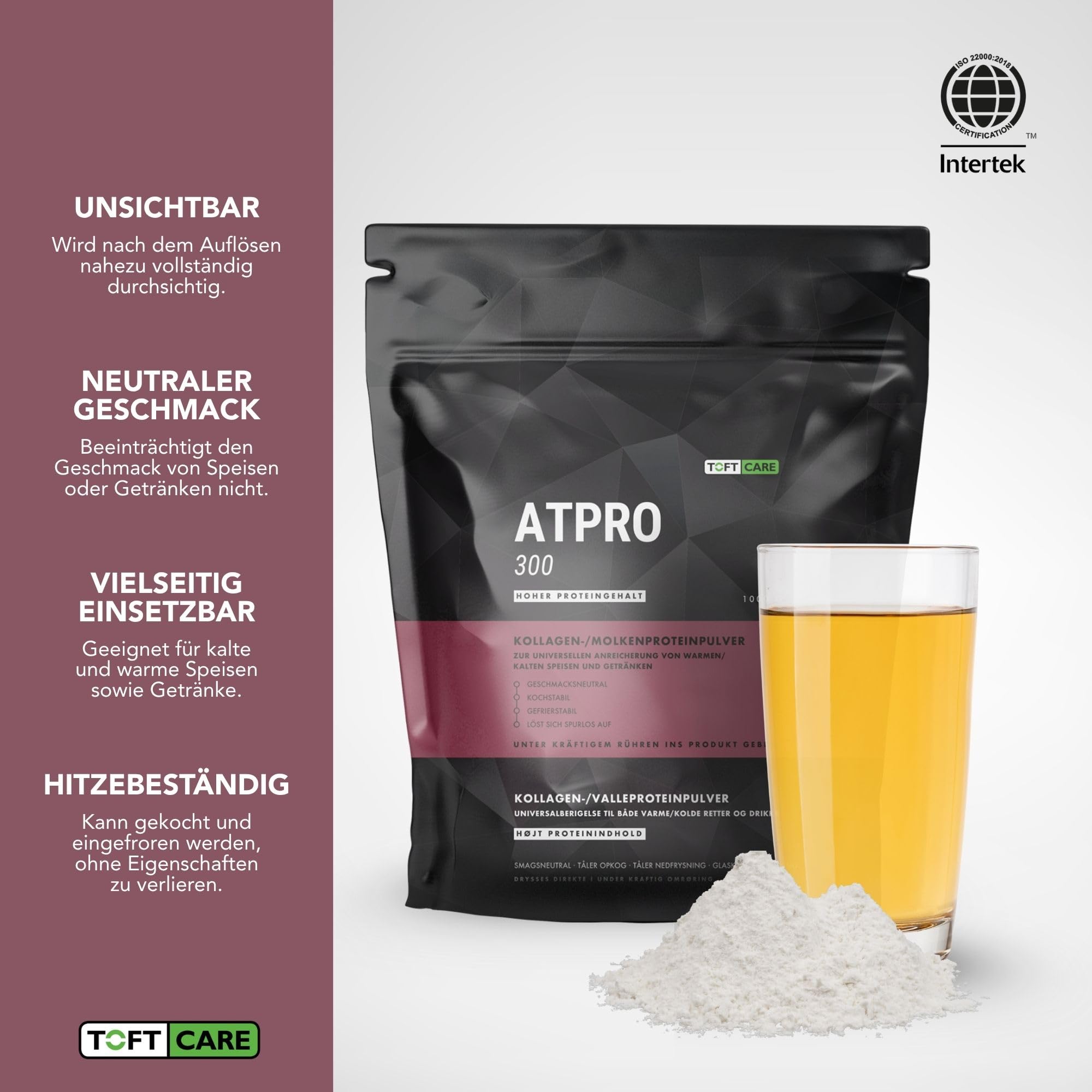 ATPRO 300 Neutrales Proteinpulver, Molkenisolat und Kollagen 1000g