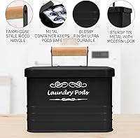 Vista 4 de ELITAPRO Contenedor moderno de granja para cápsulas de detergente - Porta cápsulas de metal con tapa para decoración y accesorios de lavandería