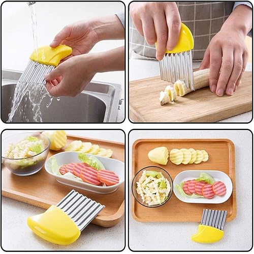 Miniatura 8 de Juego de 4 herramientas de corte arrugado, herramienta de corte ondulado de acero inoxidable, cortador de patatas y verduras duradero seguro y