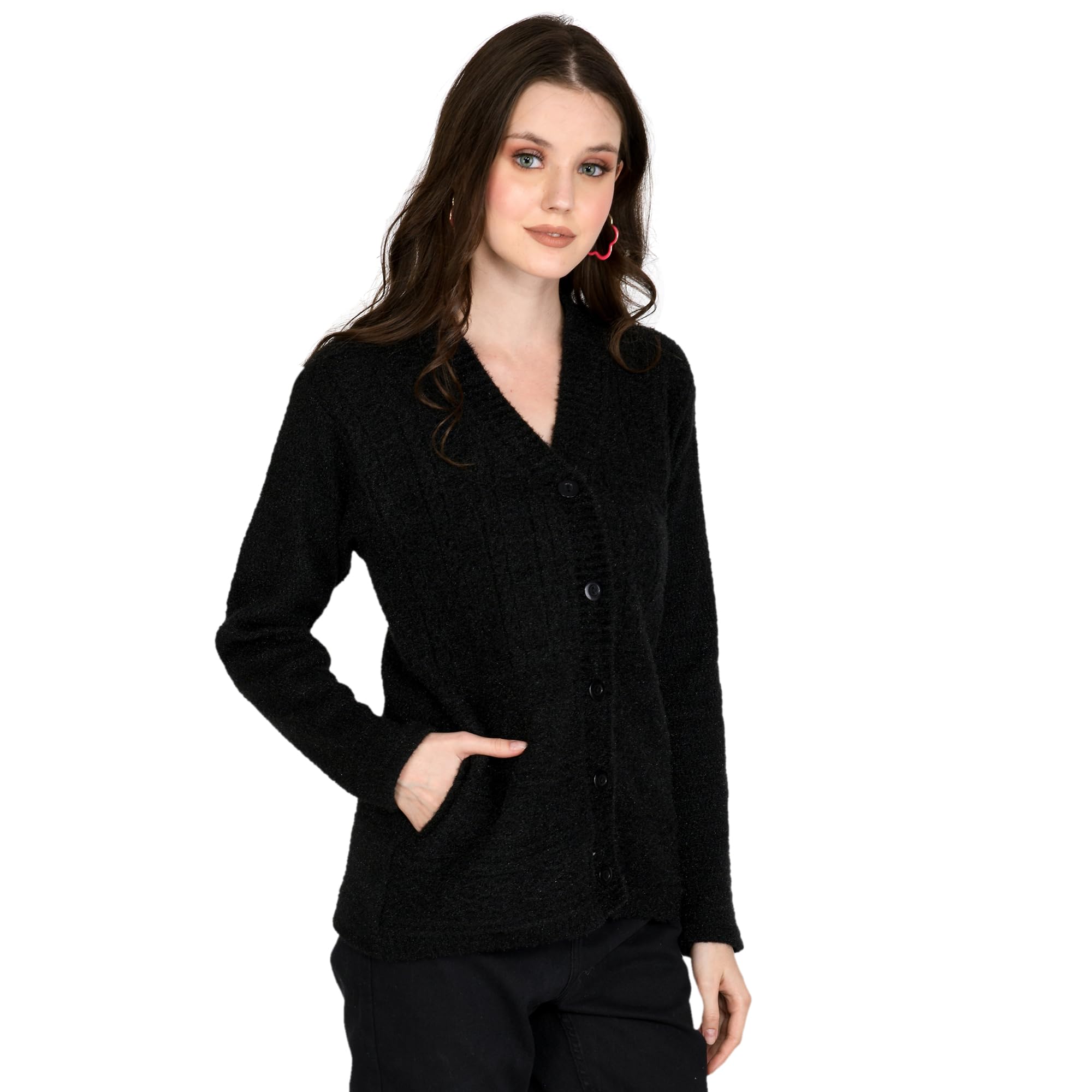 venatoria Women Cardigan V Neck Sweater Full Sleeves for Winter-picture-37