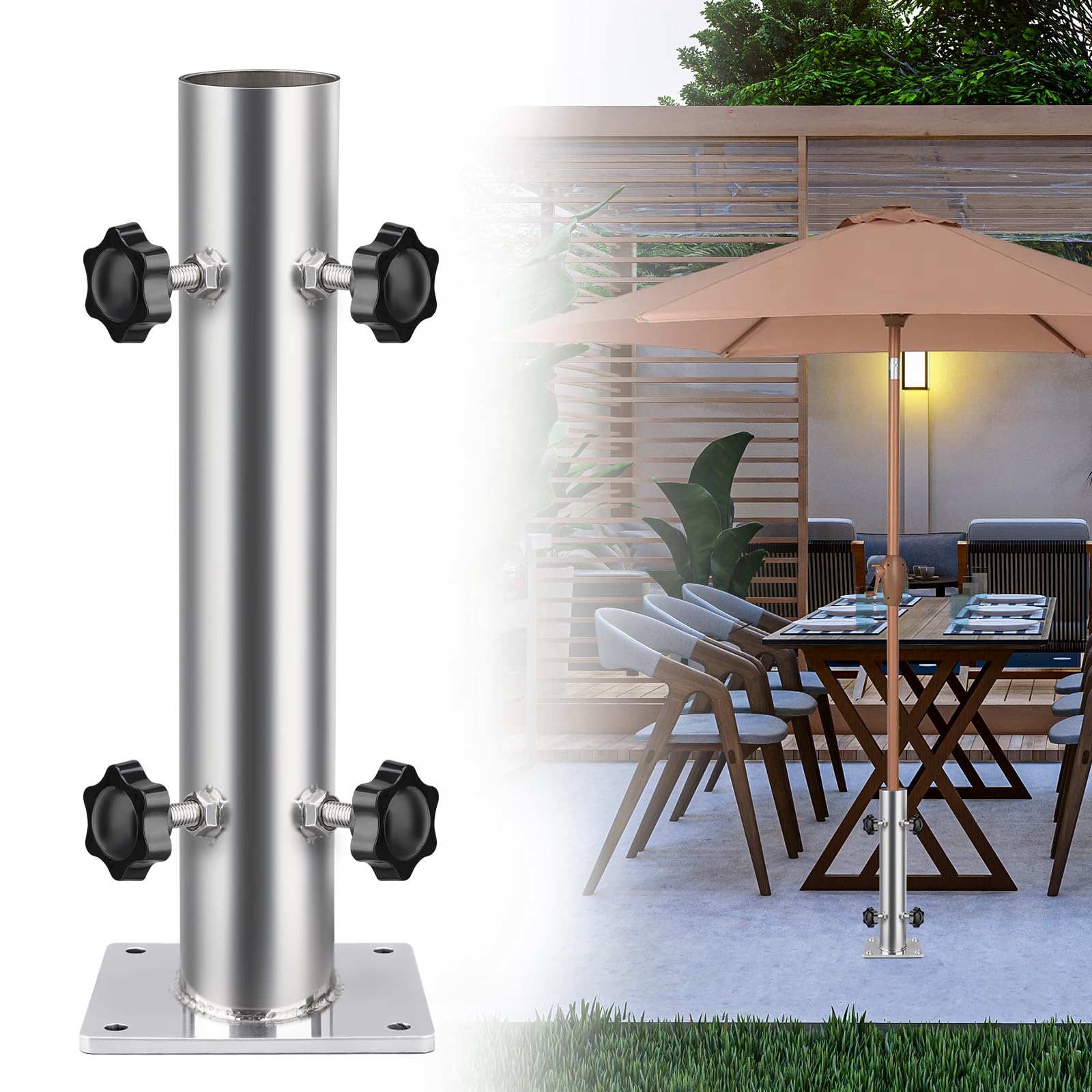 304 Stainless Steel Patio Umbrella Stand,Reinforced Heavy Duty Outdoor Umbrella Holder,Deck Mount Umbrella Holder,Patio Umbrella Stands & Bases,for Decks,patios,Docks,(Thickened 5mm Base Plate)