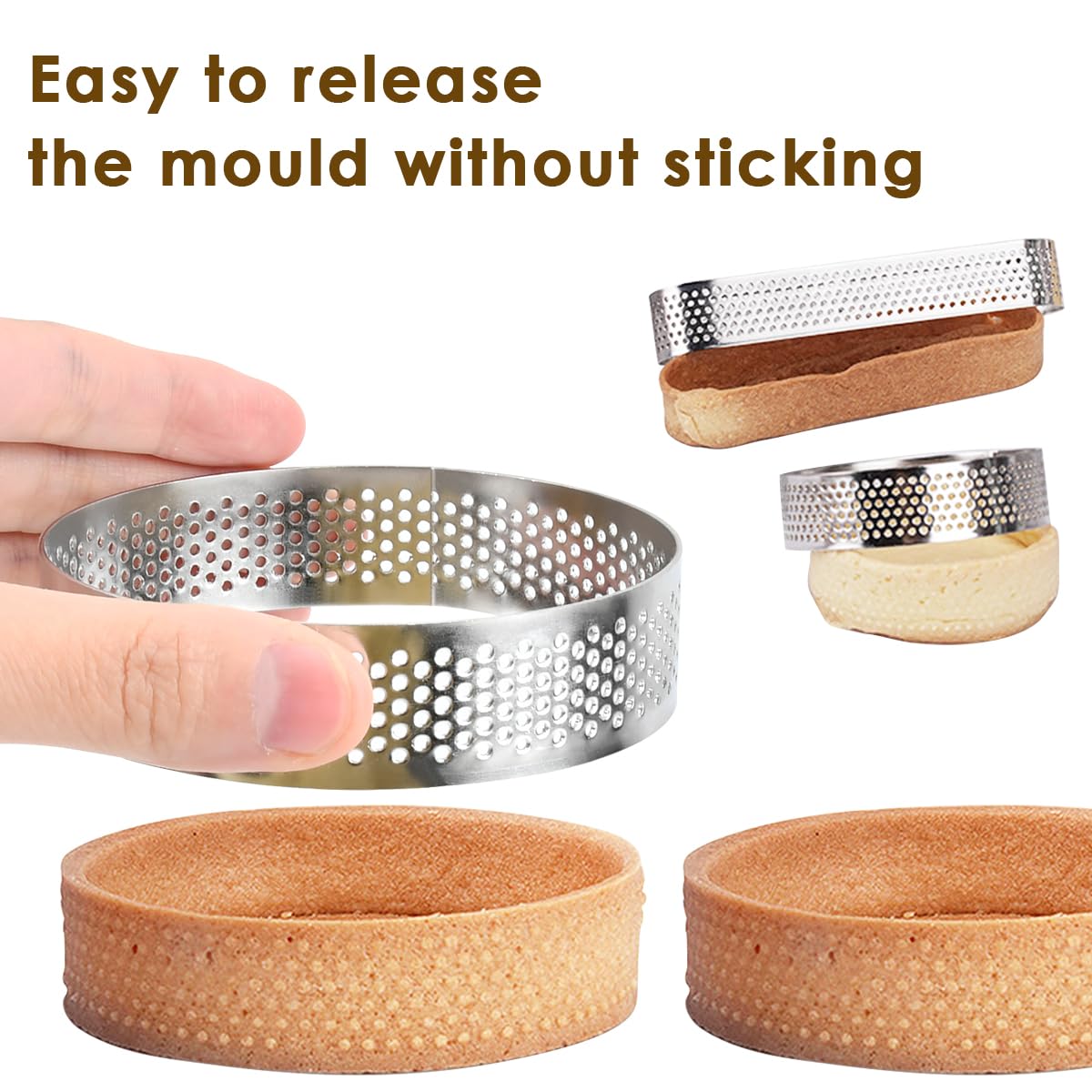 Stampini Per Dolci Forati | 8 Pezzi Rotondi E Ovali | Acciaio Inox | Per Mousse E Crostate - Foto 12