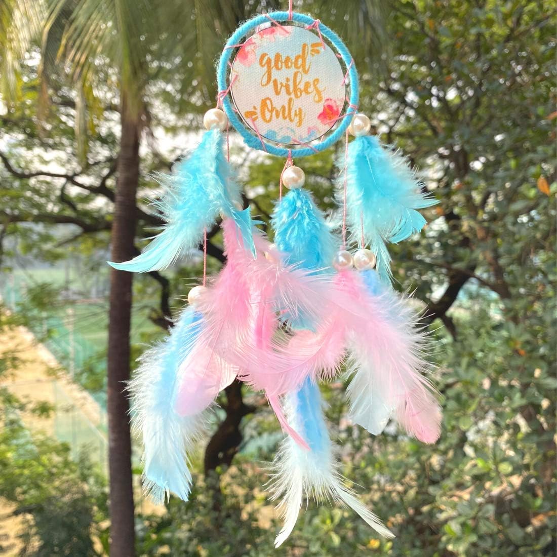 Samyuktha Dream Catcher ~ Good Vibes Car Hanging ~ Handmade Hangings for Positivity (Can be Used as Home Decor, Gift, Wall Hangings, Meditation Room, Yoga Temple, Wind Chime & Car Hanging)