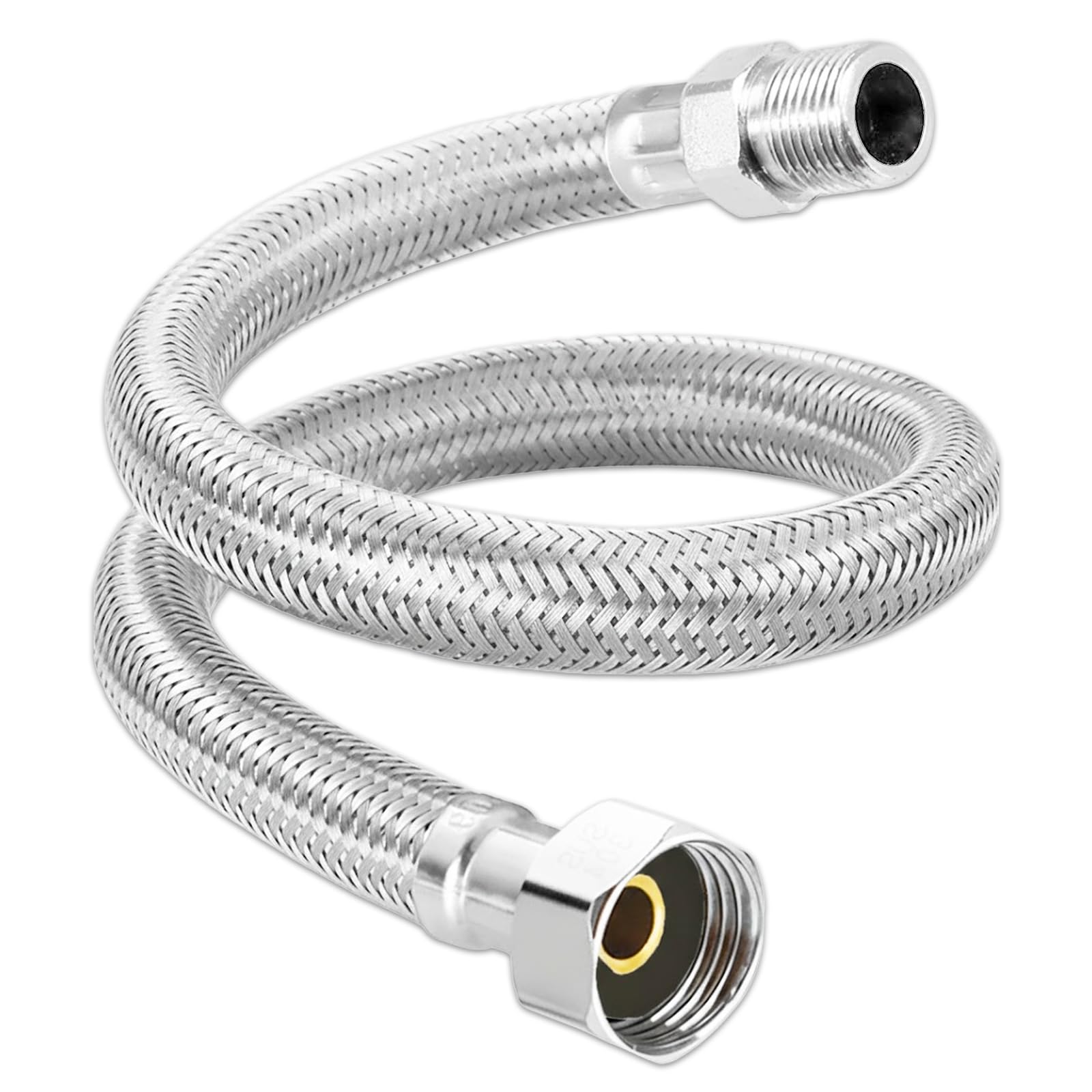 Spares2go Women's Silver Flexible Braided Hose Pipe Washing Machine Dishwasher Toilet Cistern Stainless Steel Water Inlet Connector (3/4" X 1/2" Male, 500Mm)