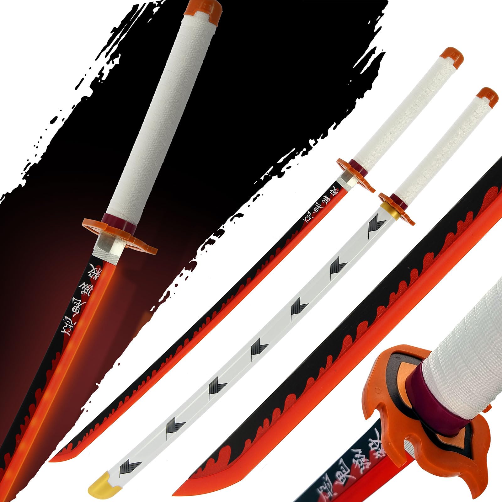 Anime Wood Bamboo Swords With LED Light-Up Blade Anime Replica Halloween Cosplay 104cm Blunt Prop (Tanji Fire) โ image 1