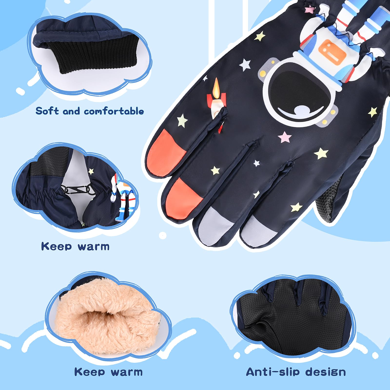 Dziecięce rękawice narciarskie, rękawice narciarskie dla nastolatków zimowe rękawice śnieżne ciepłe rękawiczki snowboardowe rękawice dziecięce 8-14 lat