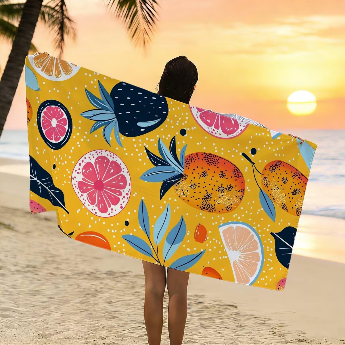 Duży ręcznik plażowy 100 x 220 cm, zestaw 2 szt. Żółty ręcznik z mikrofibry, szybkoschnący ręcznik na siłownię Kompaktowy, odporny na piasek Ręczniki z mikrofibry do pływania na siłowni Podróże