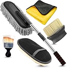 Porslin 5 Pcs Microfiber Car Duster Kit | Extendable Long Handle Cleaning Tools | Scratch-Free Interior & Exterior Brush Set | Lint-Free Car Accessories for Cars, SUVs, Bikes & Home Detailing