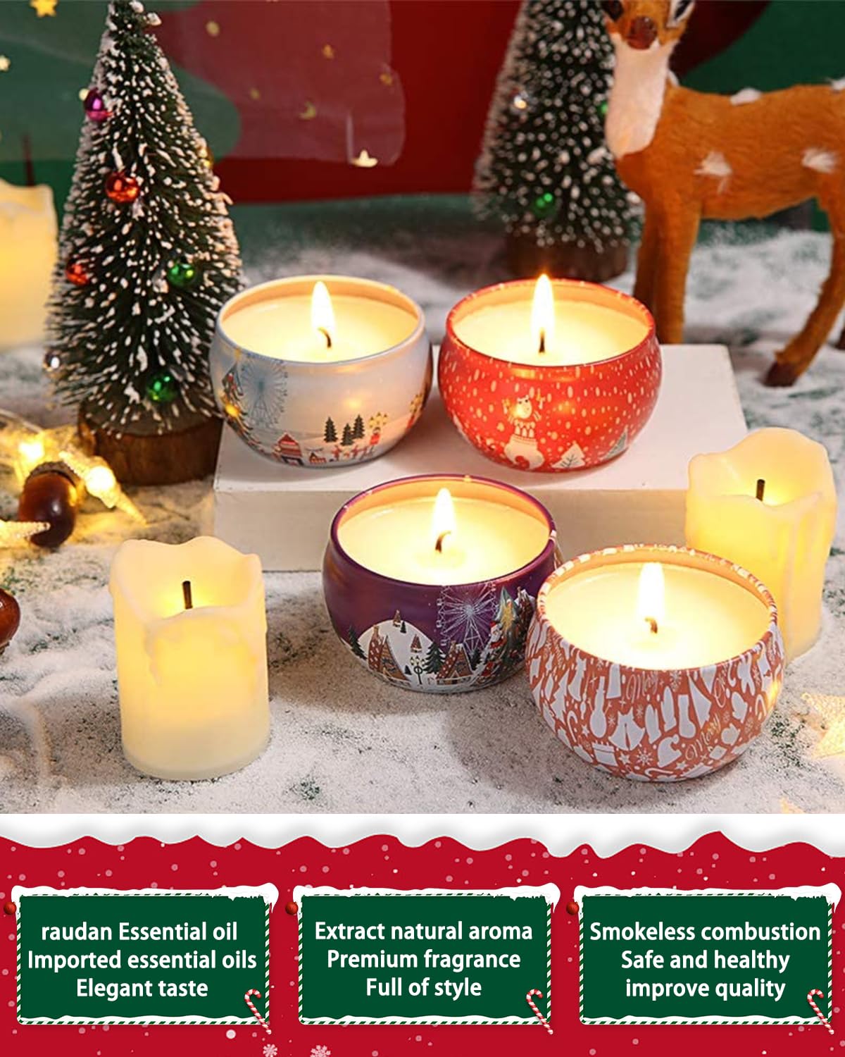 Christmas Scented Candle Gift Set, Velas Perfumadas Juego de 12 Piezas, Vela perfumada de Cera de Soja 100% Natural, Adecuada para Navidad, baño, Yoga, para relajar el Cuerpo, Aliviar el Estrés