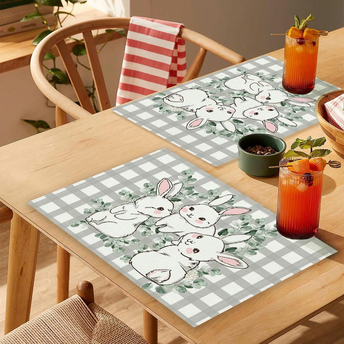 45 * 30CM 10/20PCS Ostern Quadrat echte Baumwolle Leinen Tischservietten Matte Blockdruck Baumwollservietten Waschbar bedrucktes blaugrünes Handtuch