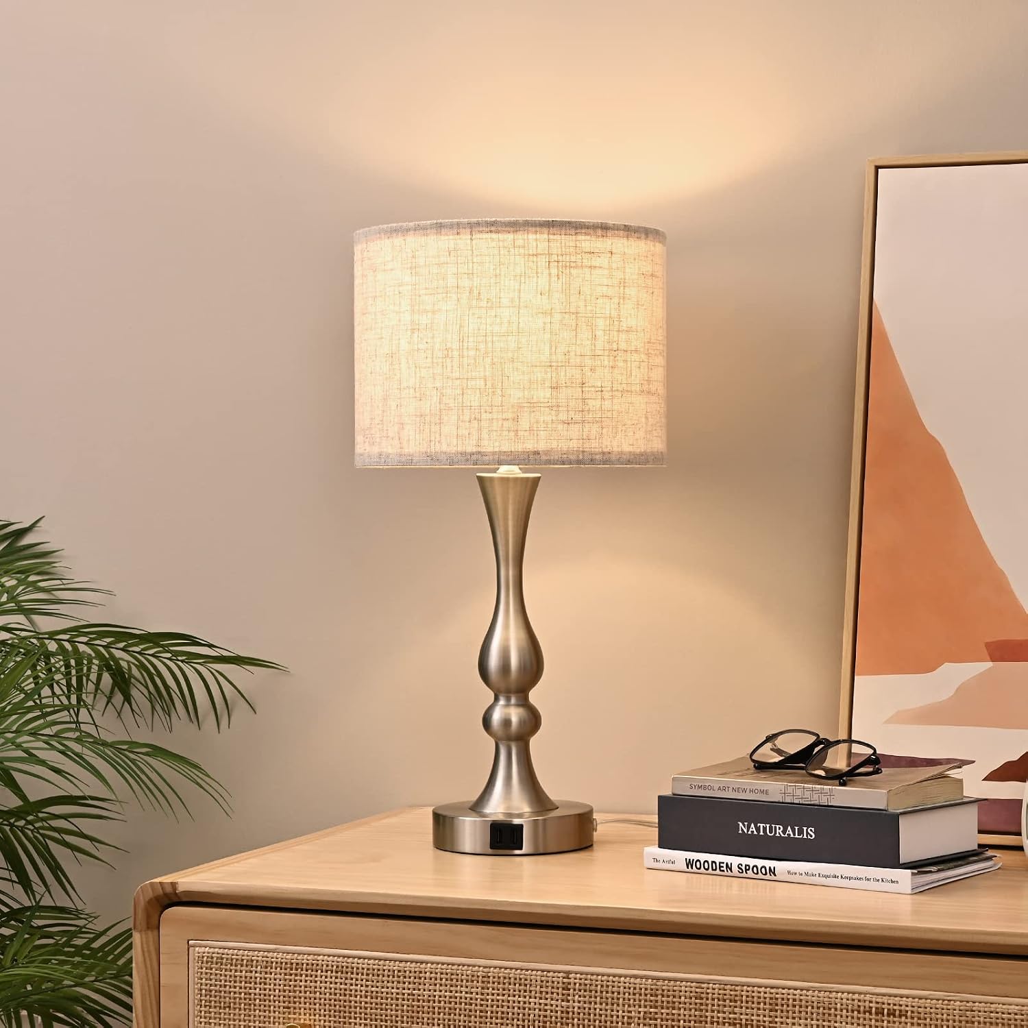 DEWENWILS Touch Control Table Lamp with 2 USB Ports, 3 Way Dimmable Bedside Lamp, Modern Table Lamp for Living Room, Bedroom, Office, Linen lampshade, 20.7 * 10.6in, 4W 3000K Bulb Include