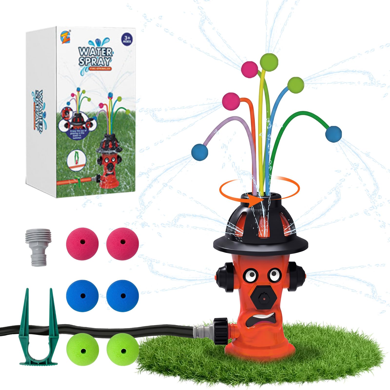 Water Sprinkler for Kids, Fire Hydrant Outdoor Garden Water Toys with 6 Sprinkler Hose Ball, Summer Water Games Sprinkler Garden Backyard Lawn, Fun Water Play Gifts for Pets Boys Girls 3-12 Years Old