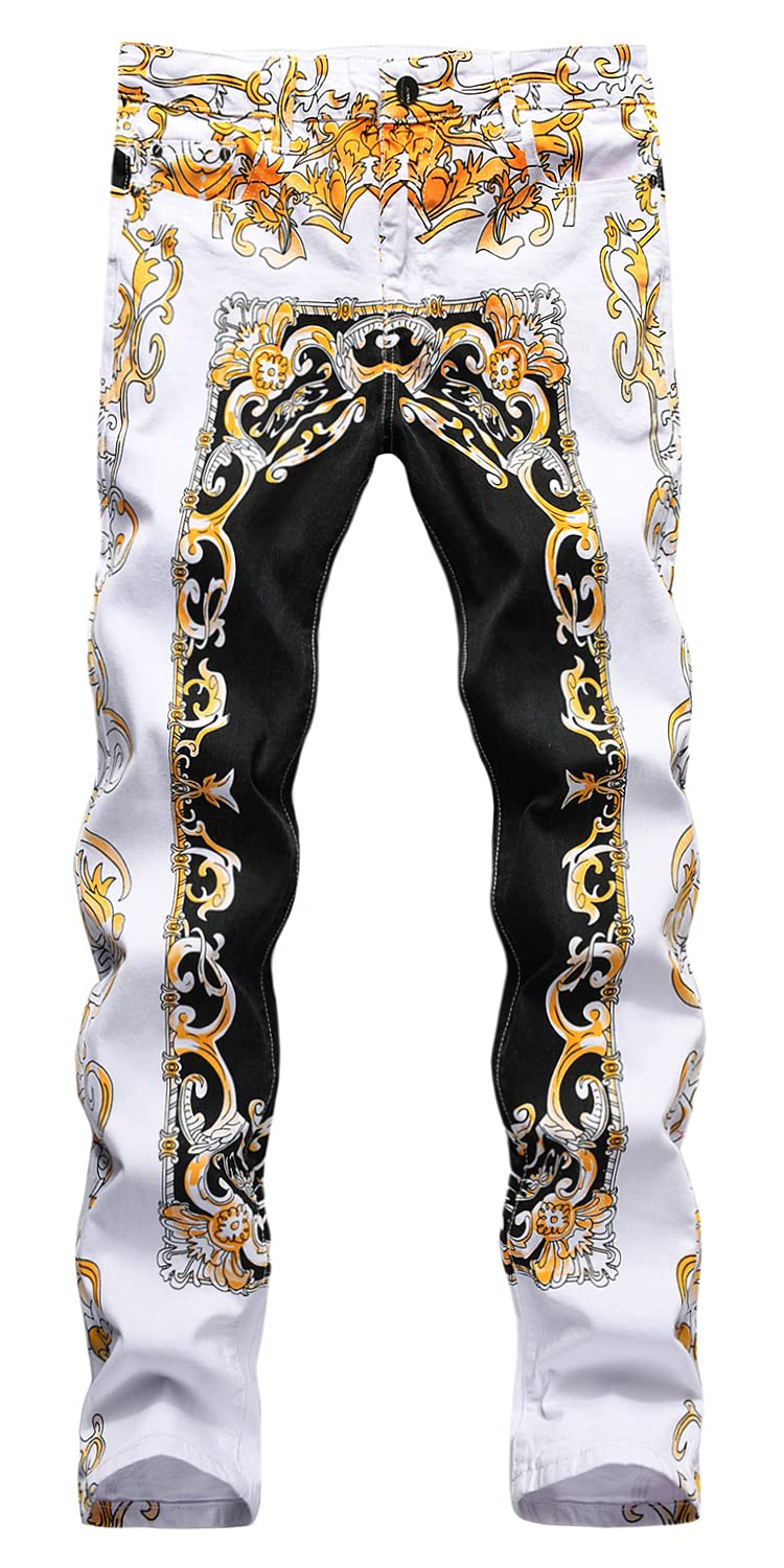 Baylvn Men's Casual Printed Slim Fit Jeans Skinny Denim Pants