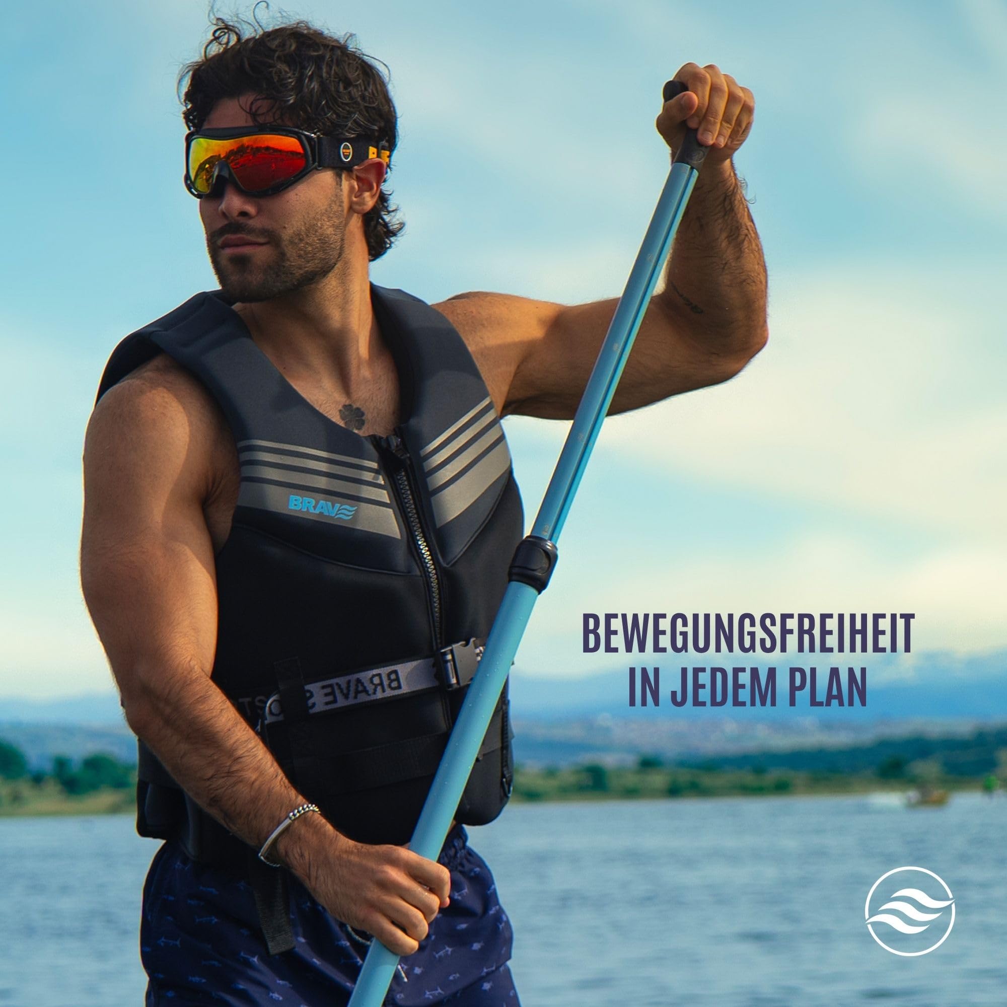 Auftriebsweste 50N Herren – Schwimmweste für Jet Ski, Wakeboard, SUP & Kajak – SBR-Neopren mit EPE-Schaum – Frontreißverschluss, 2 verstellbare Gurte & D-Ring